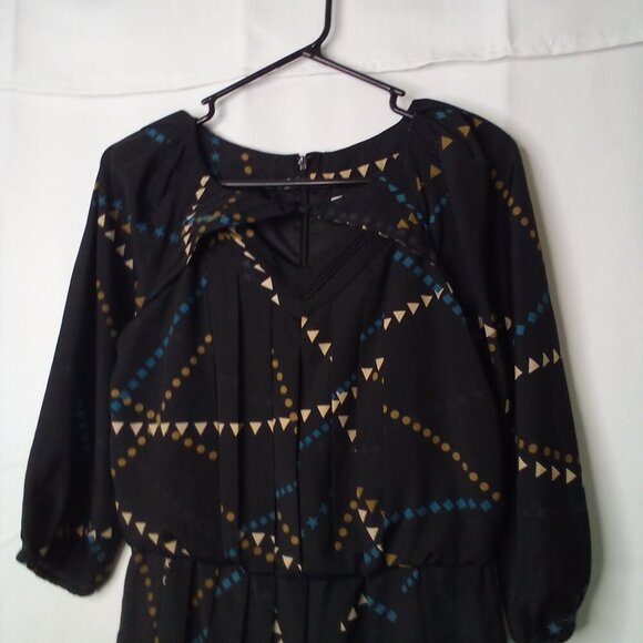 Jessica Simpson Dress Women 6 Half Sleeve Pleats Pattern Black Blue - Picture 3 of 16